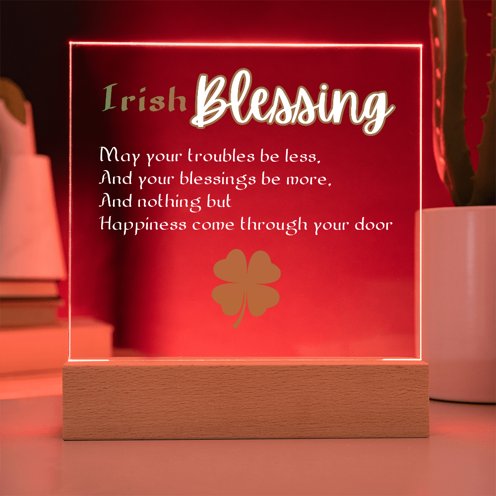 Single Shamrock Irish Blessing LED Acrylic Plaque – Elegant Nightlight Gift