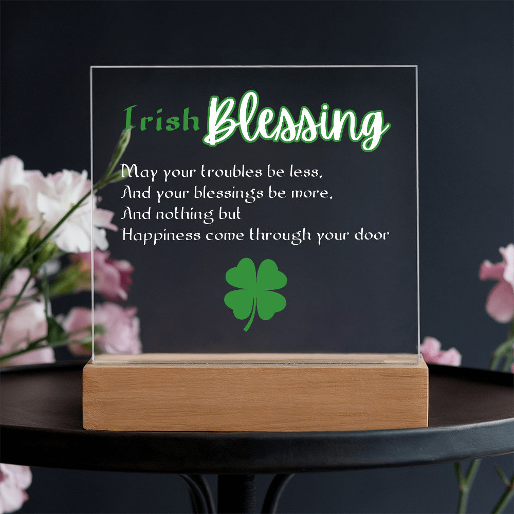 Single Shamrock Irish Blessing LED Acrylic Plaque – Elegant Nightlight Gift