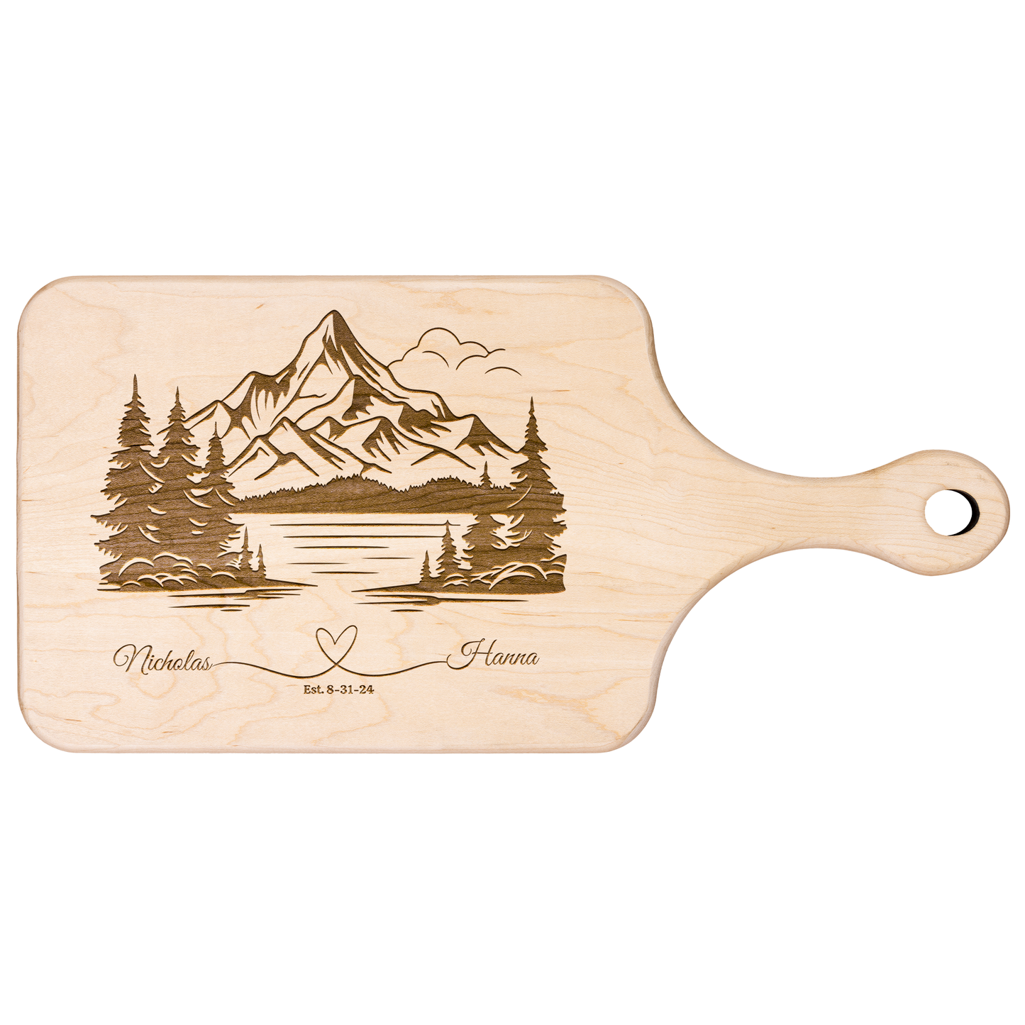 Personalized Mountain Scene Paddle Cutting Board