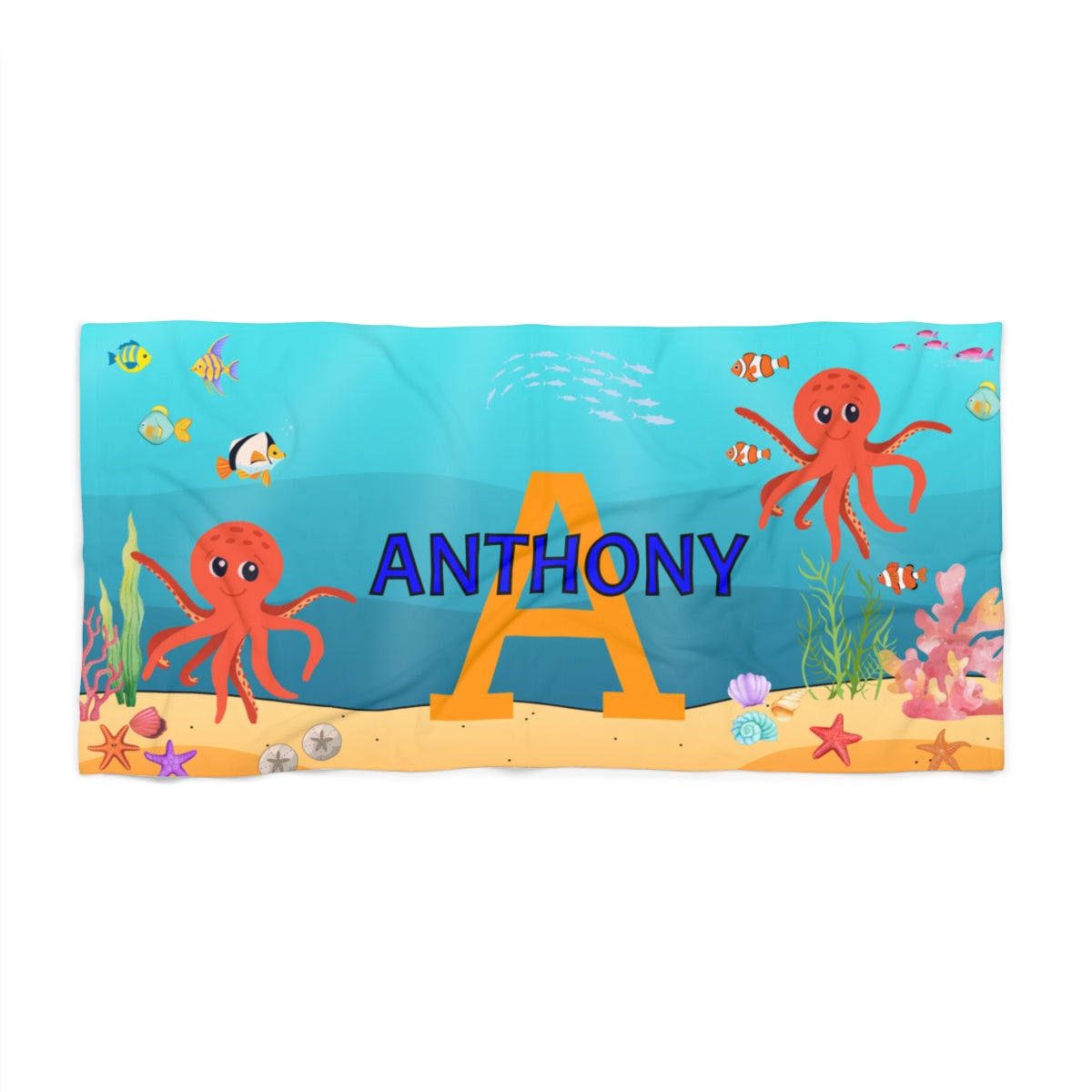 Personalized Under the Sea Beach Towel – Custom Name & Initial 2.0