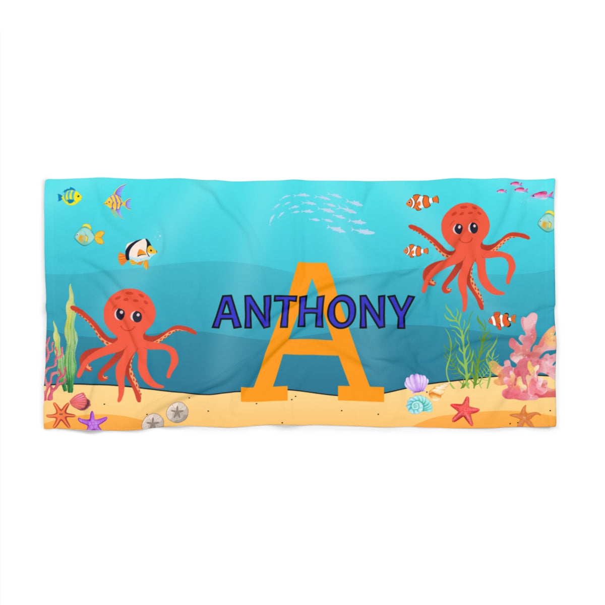 Personalized Under the Sea Beach Towel – Custom Name & Initial 2.0