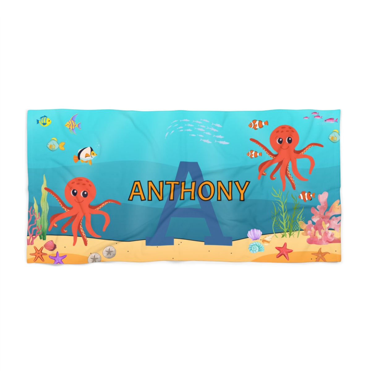 Personalized Under the Sea Beach Towel – Custom Name & Initial 2.0