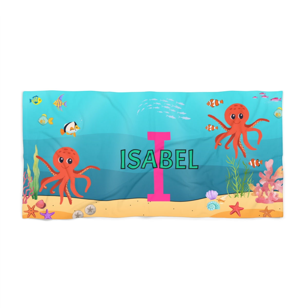 Personalized Under the Sea Beach Towel – Custom Name & Initial 2.0