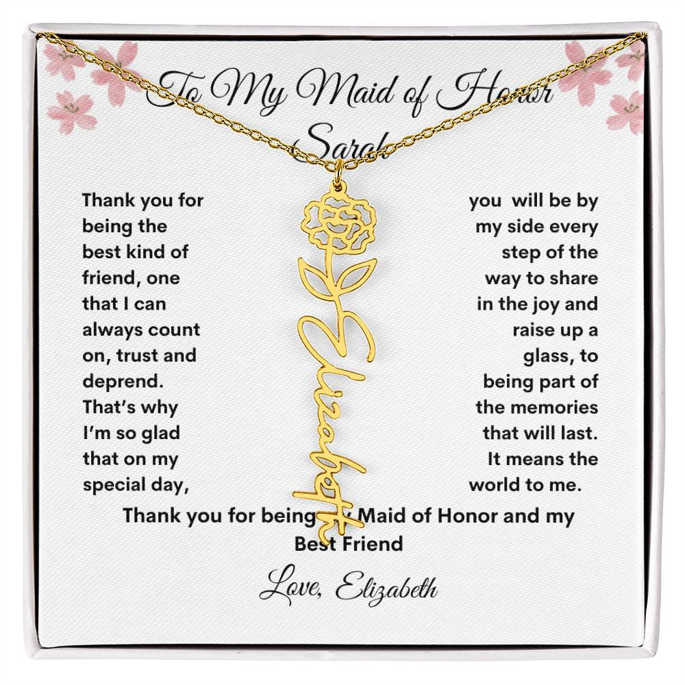 Get trendy with Elegant Birth Flower Name necklace Maid of Honor Thank you Gift -  available at Good Gift Company. Grab yours for $39.95 today!