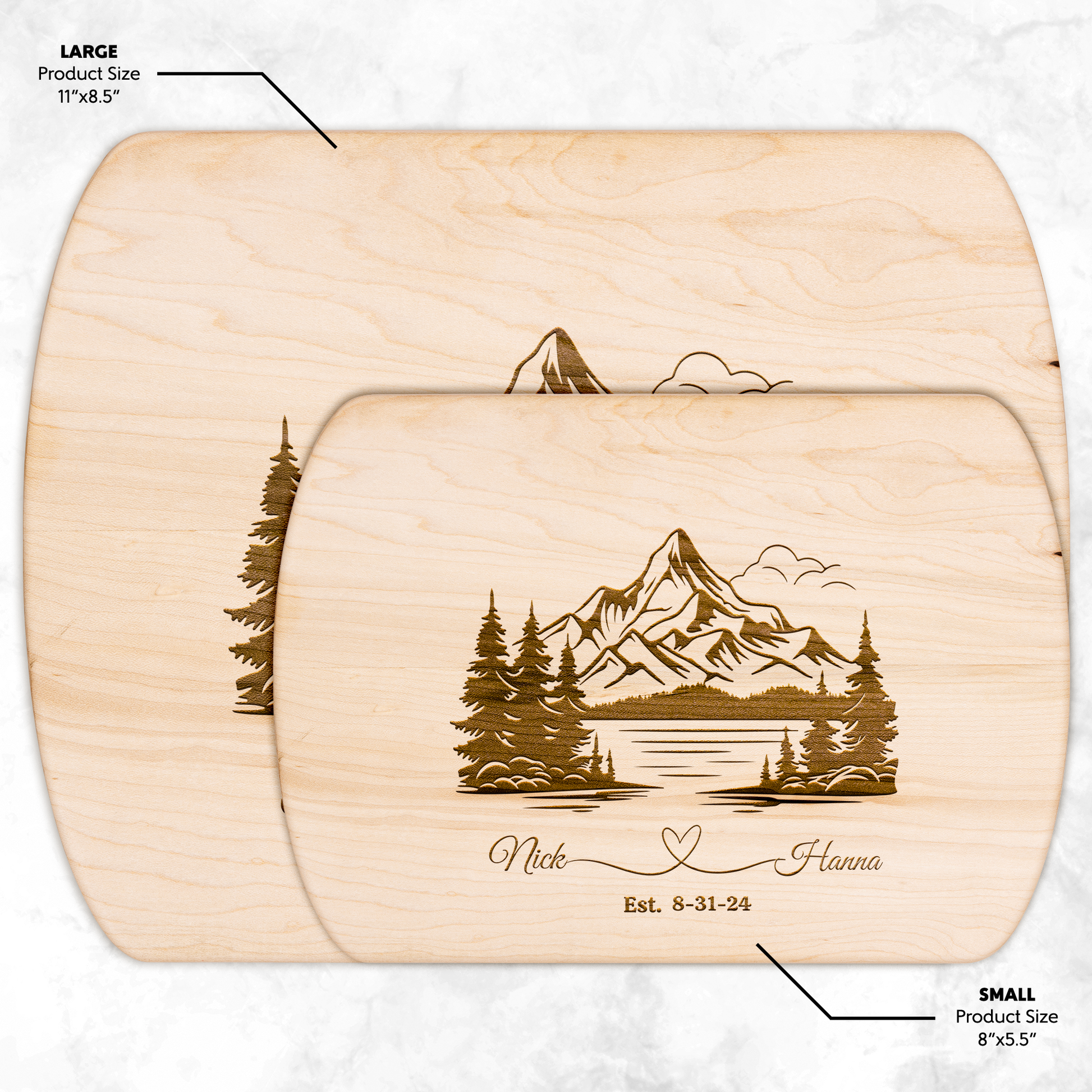 Get trendy with Customized Hardwood Oval Cutting Board with Mountain Scene - Personalized Wedding Gift -  available at Good Gift Company. Grab yours for $18.50 today!