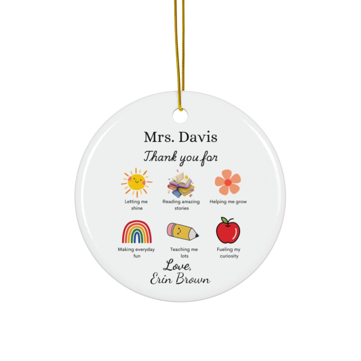 Teacher Ornament Personalized with teacher name and signed by student