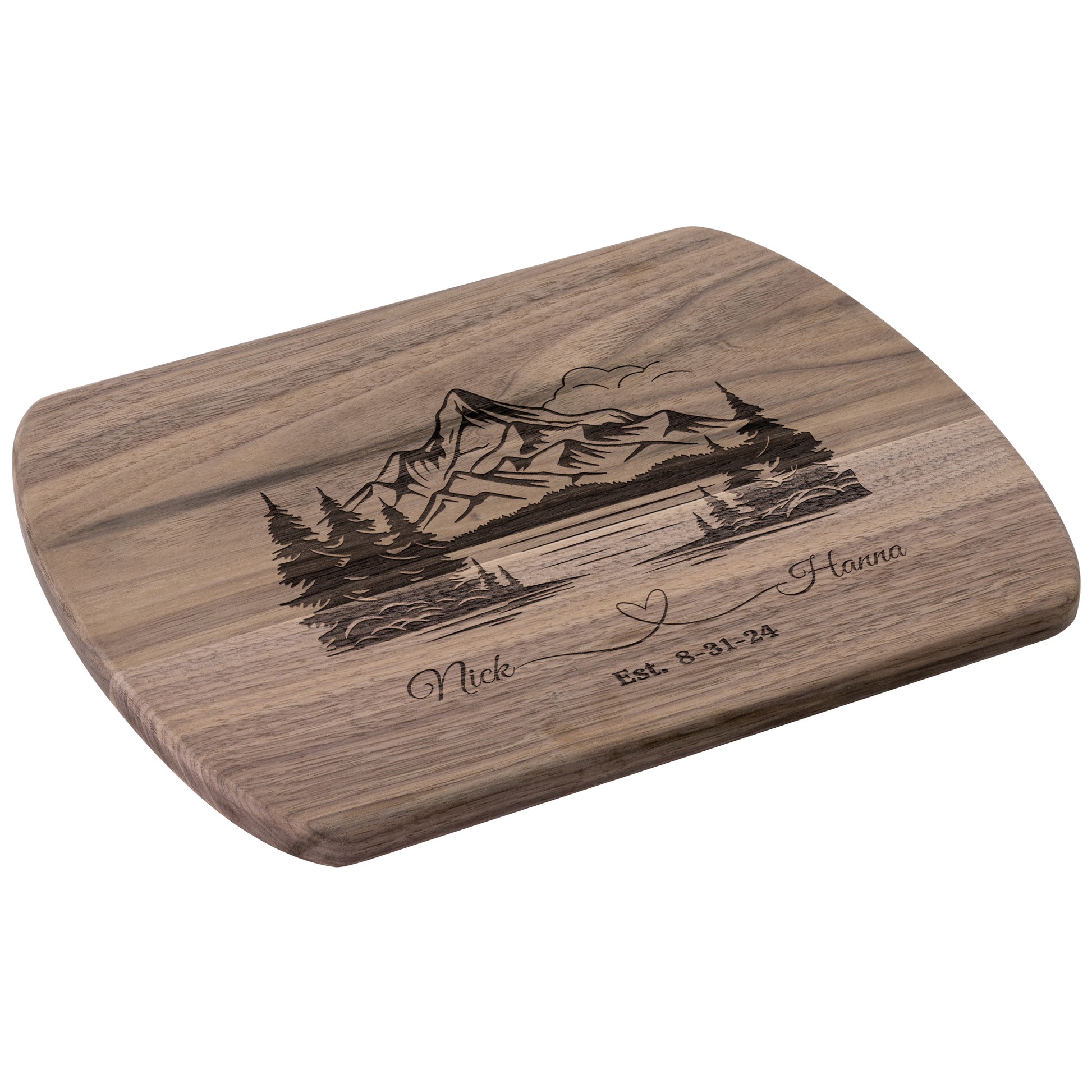 Get trendy with Customized Hardwood Oval Cutting Board with Mountain Scene - Personalized Wedding Gift -  available at Good Gift Company. Grab yours for $18.50 today!