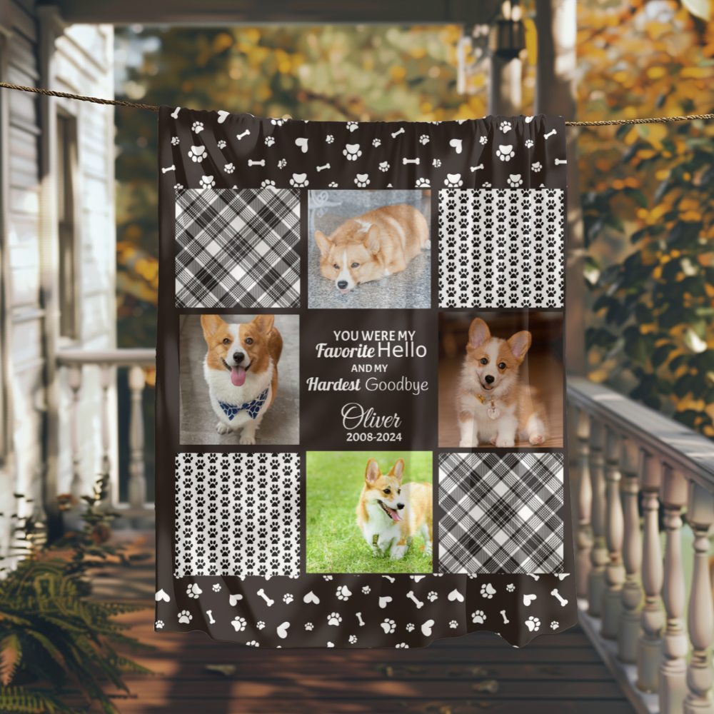 Custom Memorial Picture Blanket for Pets  - Personalize with Photos & Pet's Name