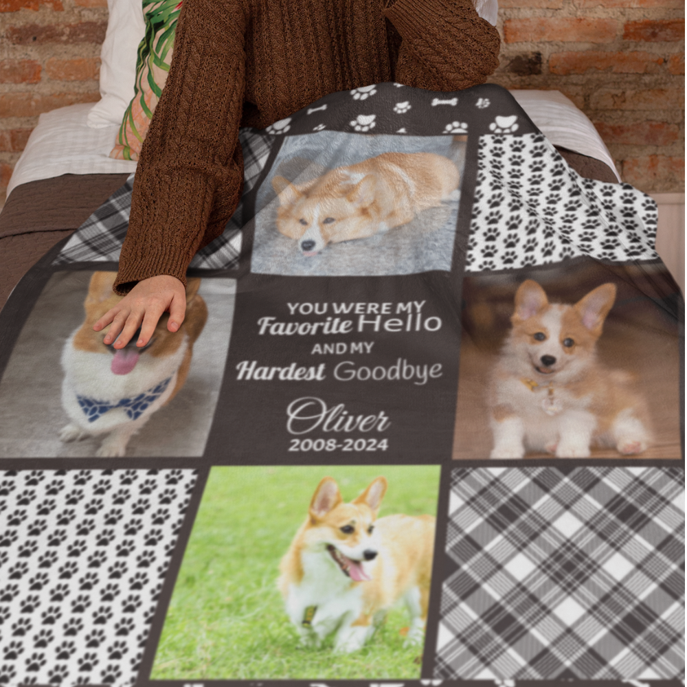 Custom Memorial Picture Blanket for Pets  - Personalize with Photos & Pet's Name