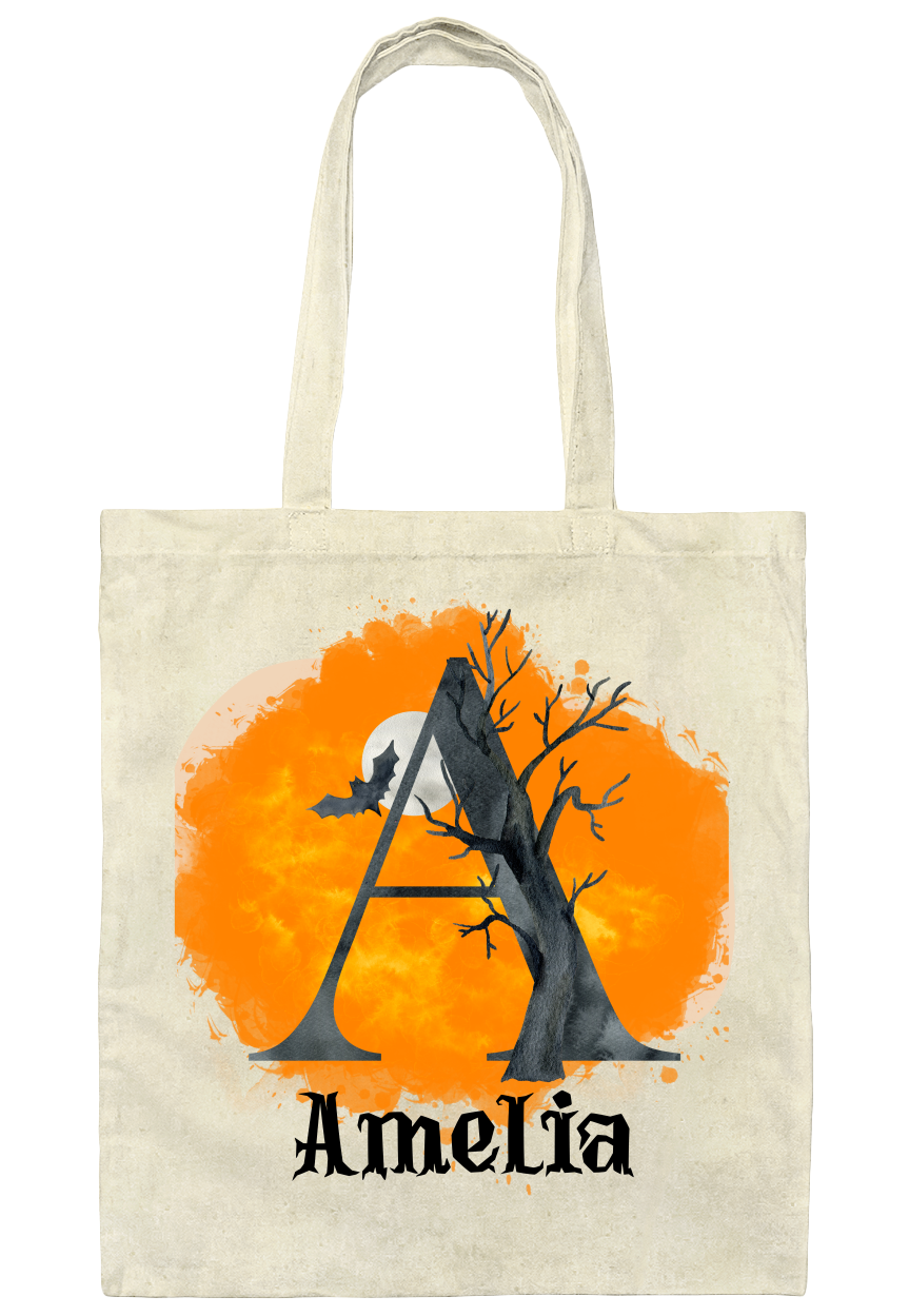 Get trendy with Personalized Trick or Treat Bag with Monogram | Choose from 4 Spooky Scenes -  available at Good Gift Company. Grab yours for $18.16 today!