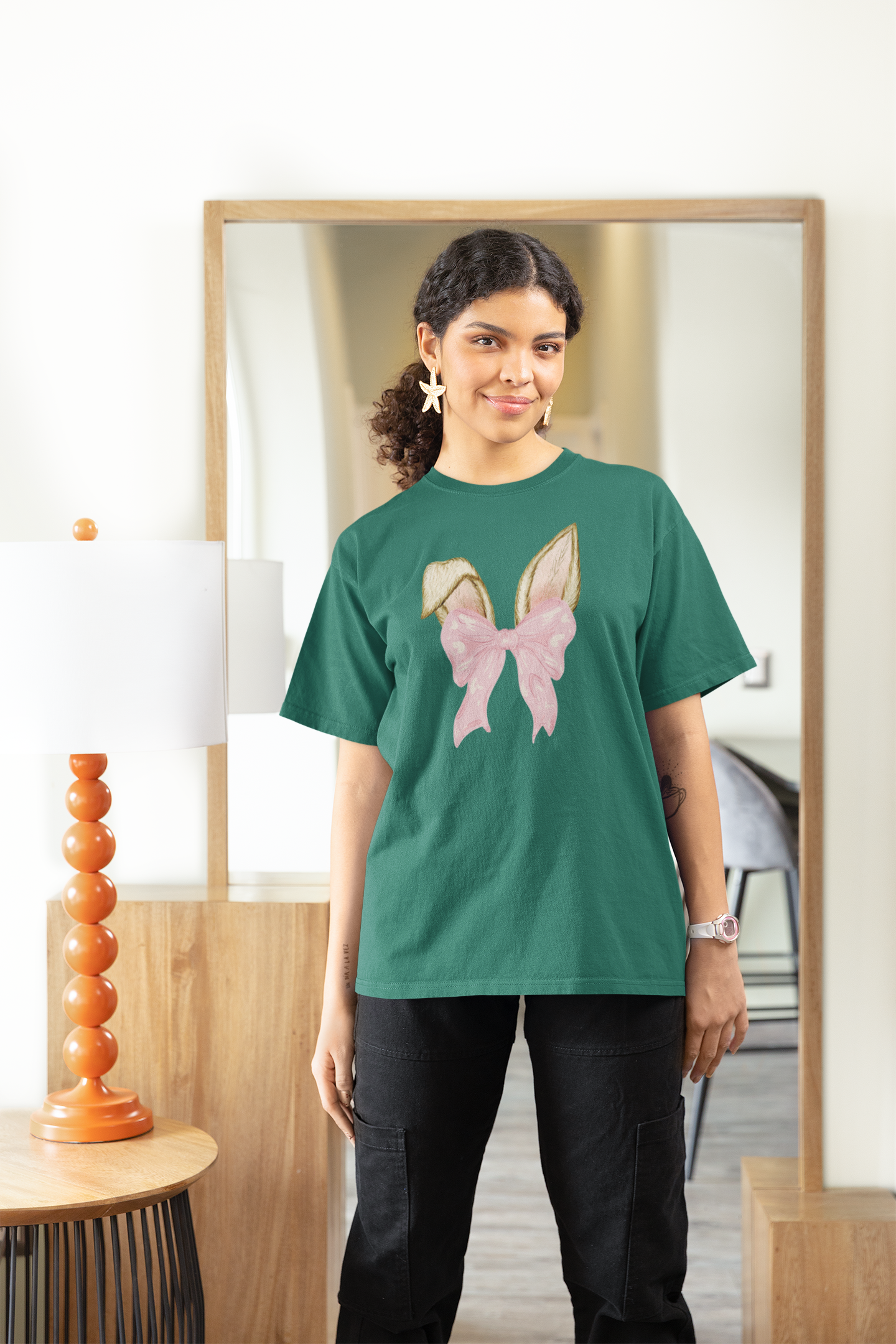 Easter Bunny Ears and coquette Bow Tee