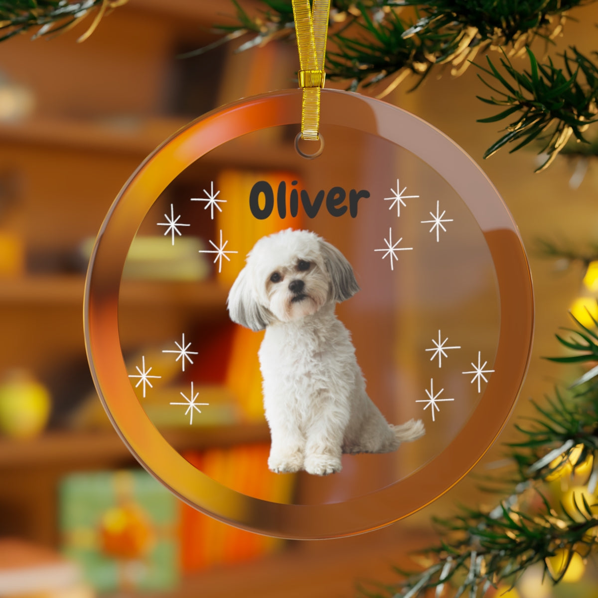 Christmas| Customizable Dog Photo Glass Ornament - Personalized with Your Pet’s Name