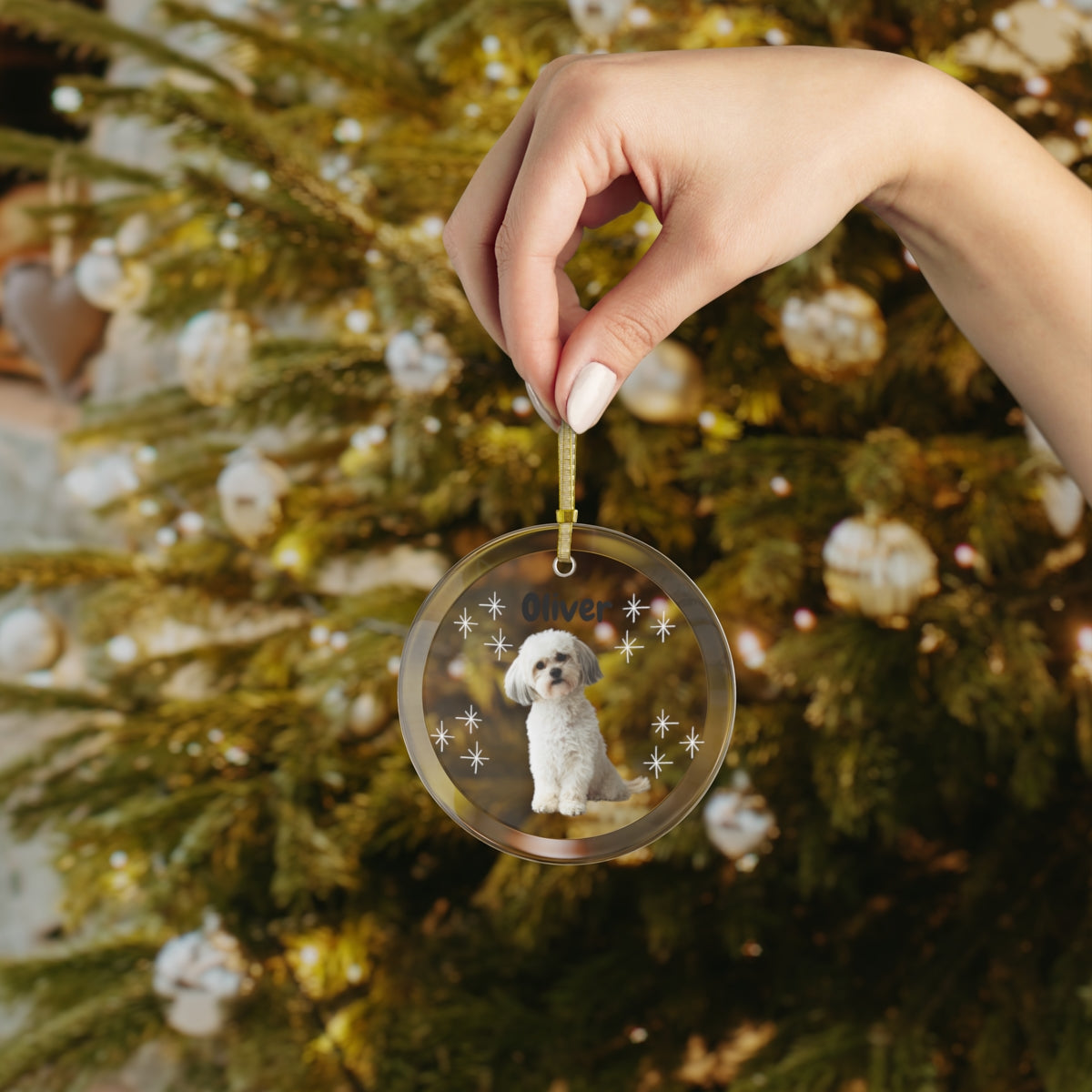 Christmas| Customizable Dog Photo Glass Ornament - Personalized with Your Pet’s Name