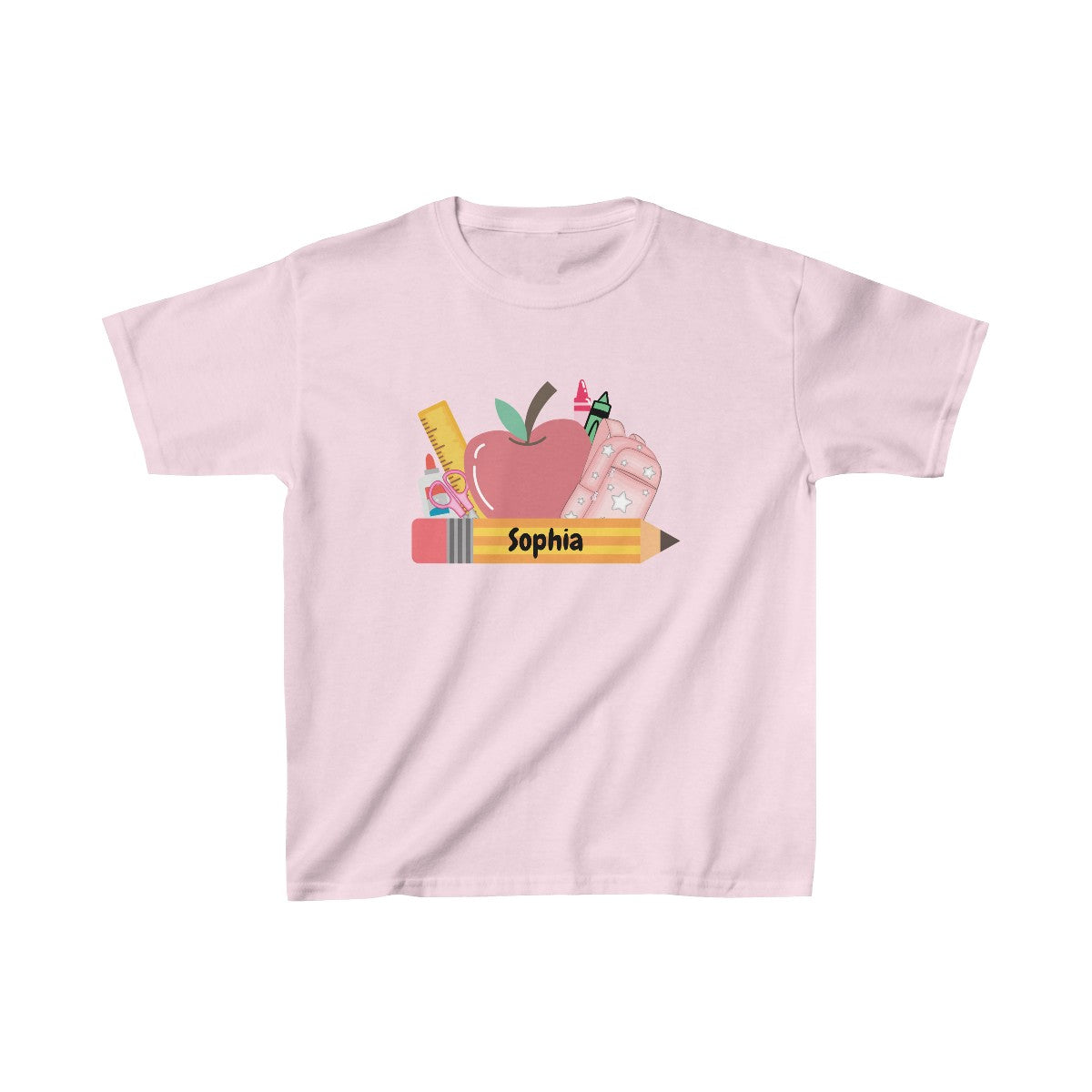 Get trendy with Personalized Kids' Back to School T-Shirt - Custom Name and School Supplies Design -  available at Good Gift Company. Grab yours for $17.60 today!