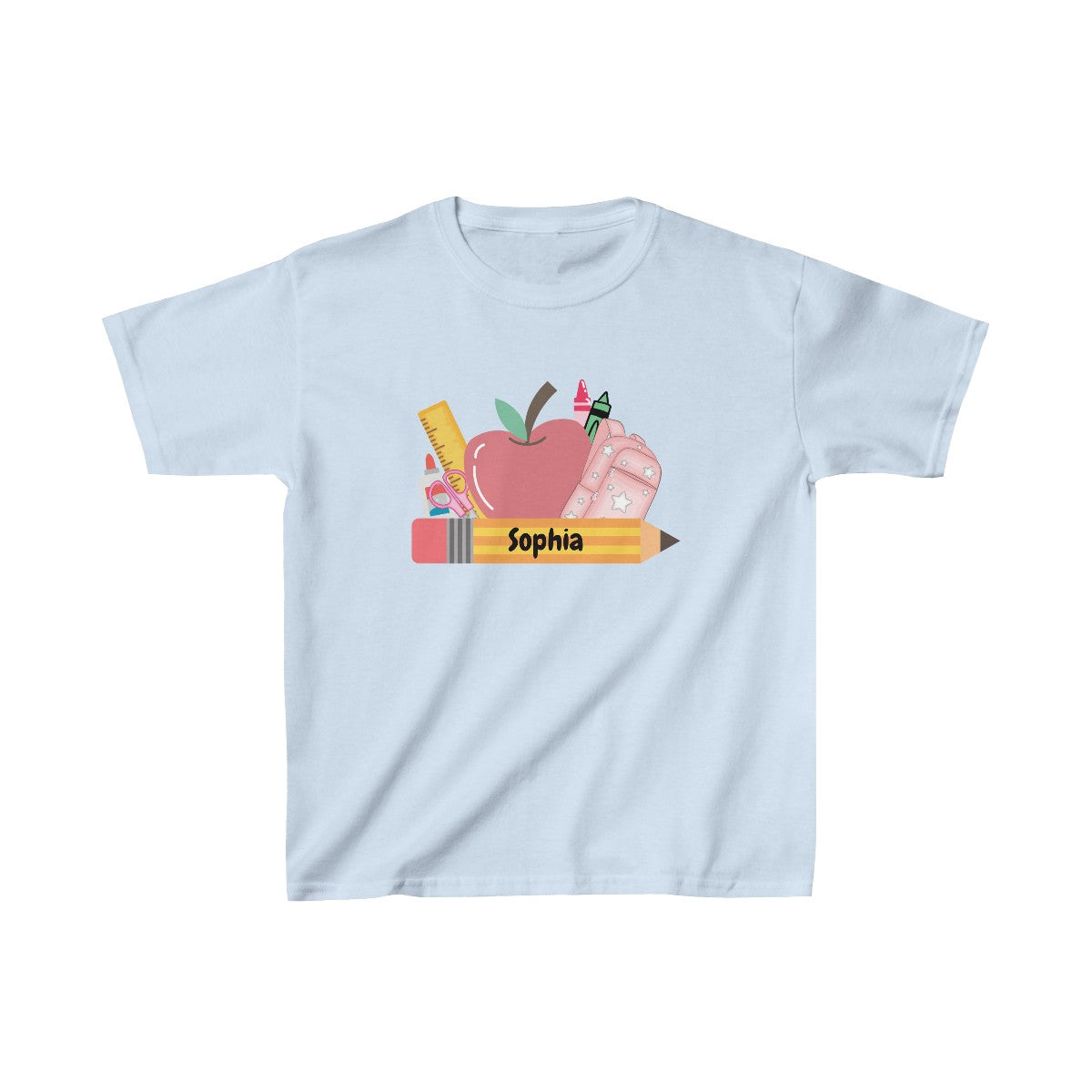 Get trendy with Personalized Kids' Back to School T-Shirt - Custom Name and School Supplies Design -  available at Good Gift Company. Grab yours for $17.60 today!