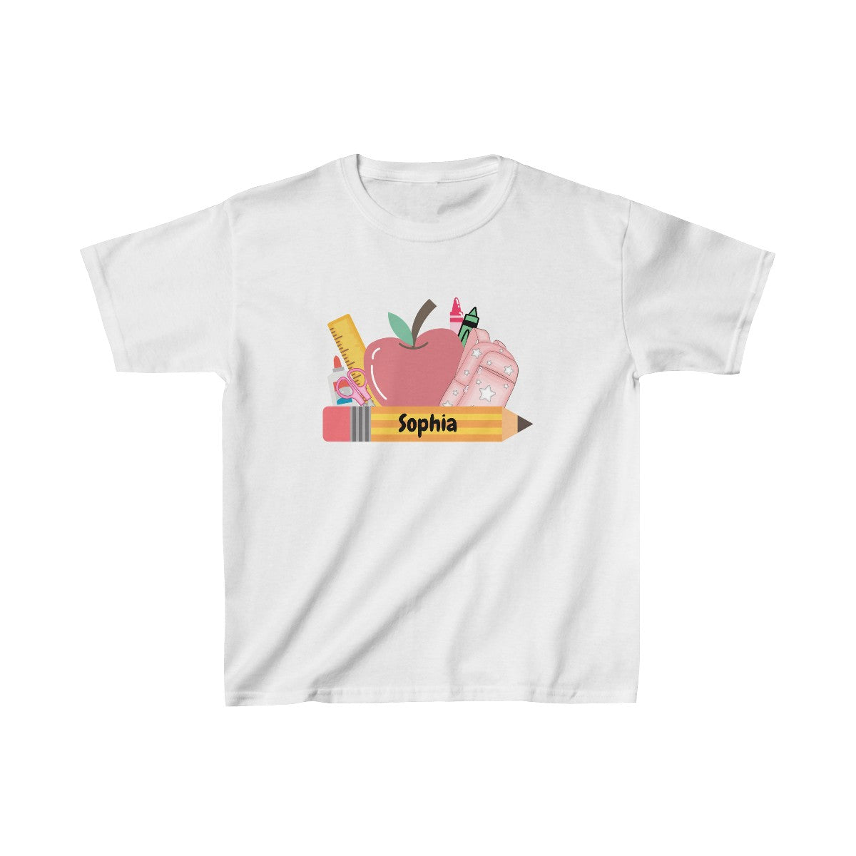 Get trendy with Personalized Kids' Back to School T-Shirt - Custom Name and School Supplies Design -  available at Good Gift Company. Grab yours for $17.60 today!