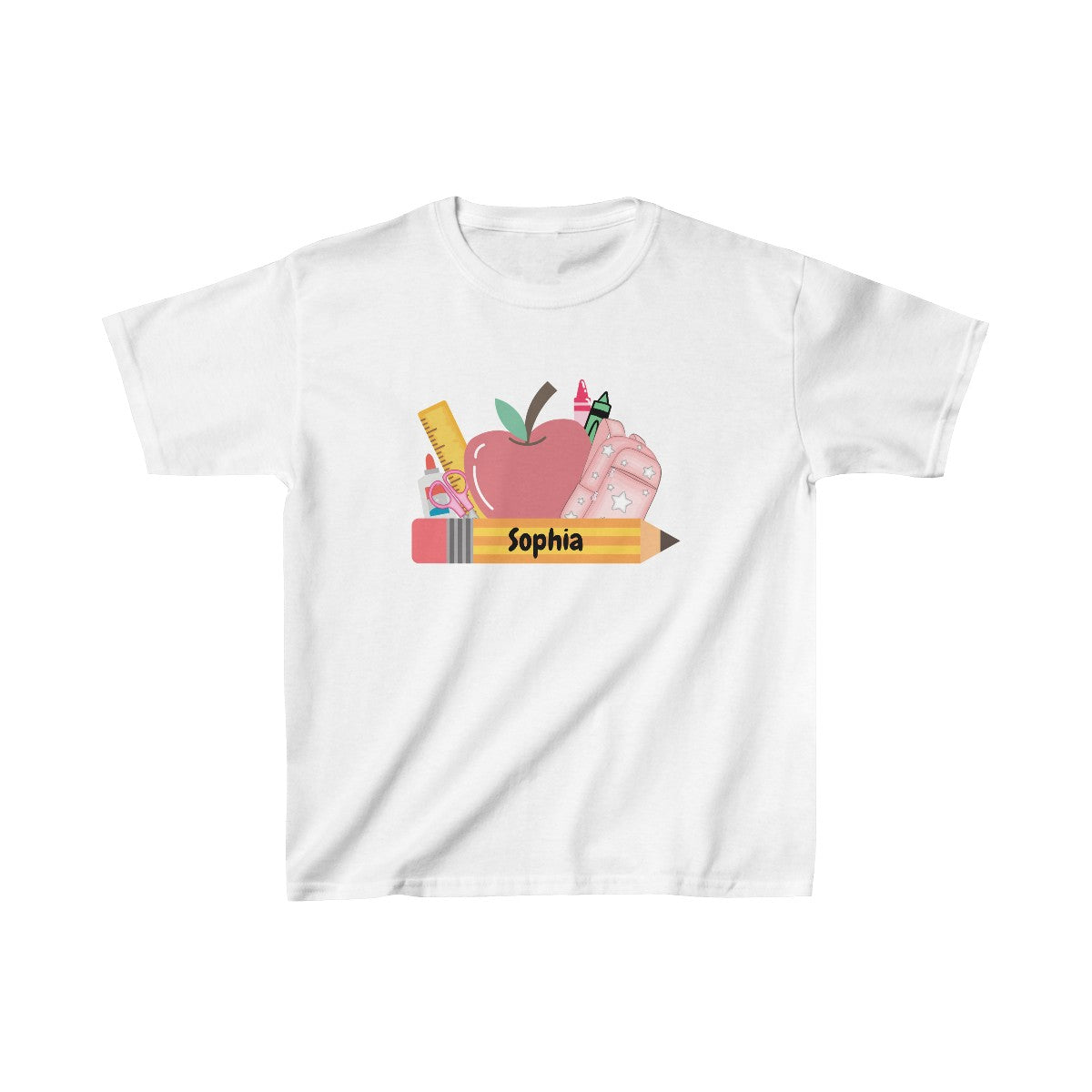 Get trendy with Personalized Kids' Back to School T-Shirt - Custom Name and School Supplies Design -  available at Good Gift Company. Grab yours for $17.60 today!