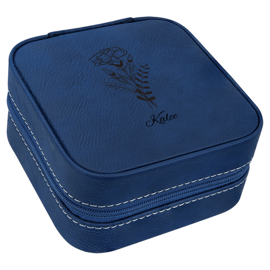 "Personalized Premium PU Leather Travel Jewelry Box – Custom Name & Birth Flower, The Ultimate Gift for Every Woman"