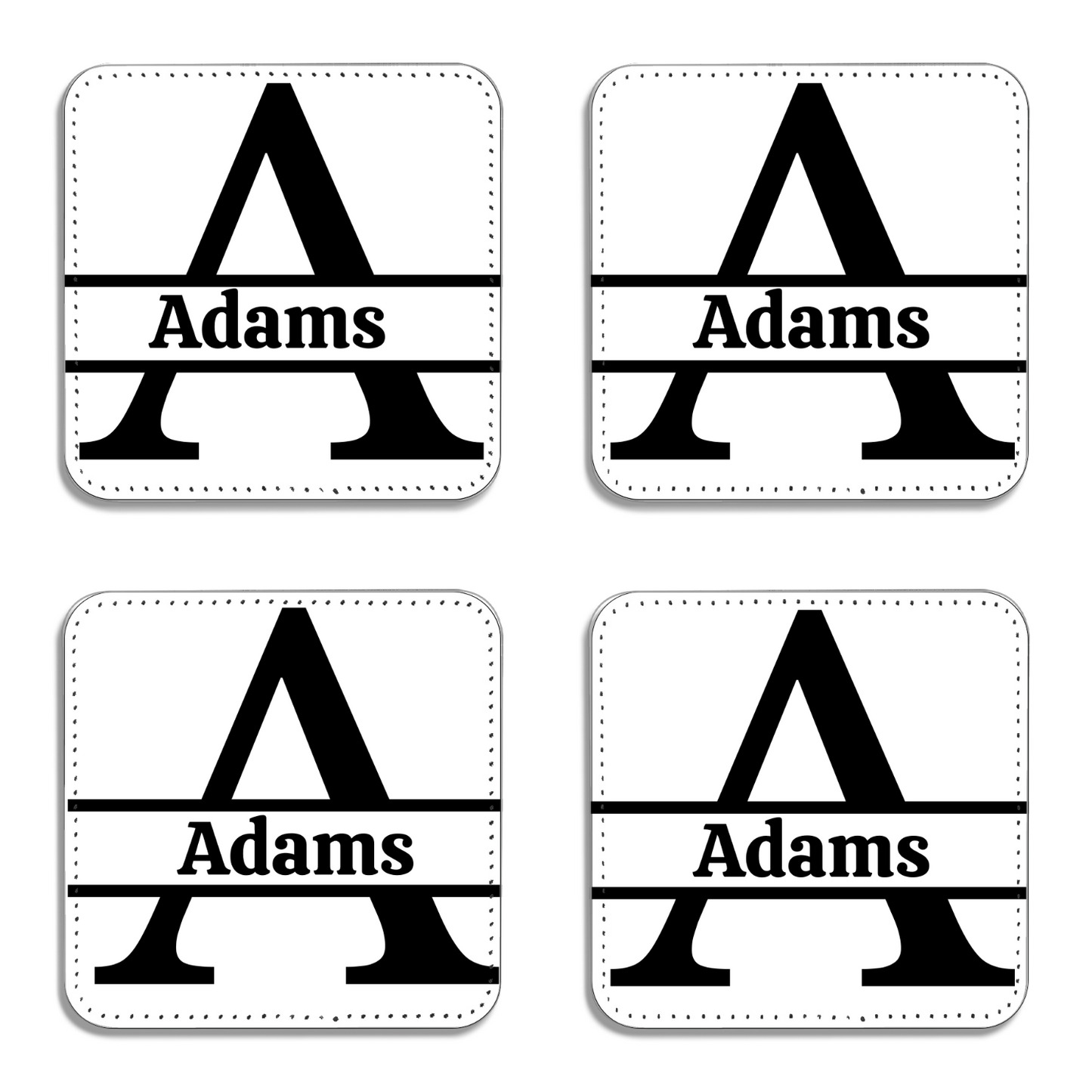 Personalized Monogram Pictaleather Coaster Set – Custom Last Name, Elegant Wedding Gift, Set of 4