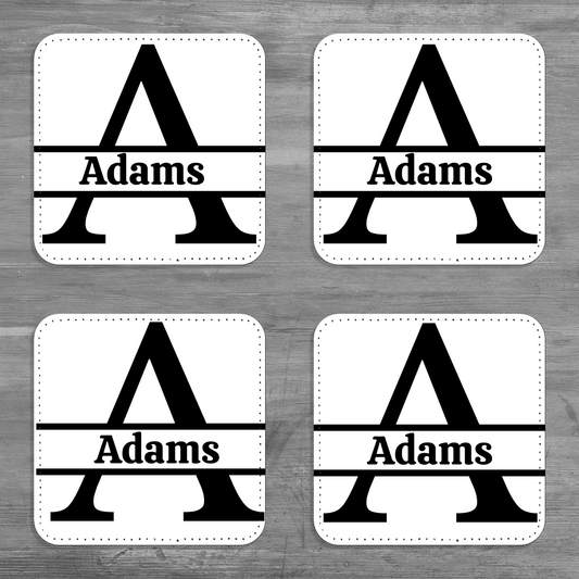 Personalized Monogram Pictaleather Coaster Set – Custom Last Name, Elegant Wedding Gift, Set of 4