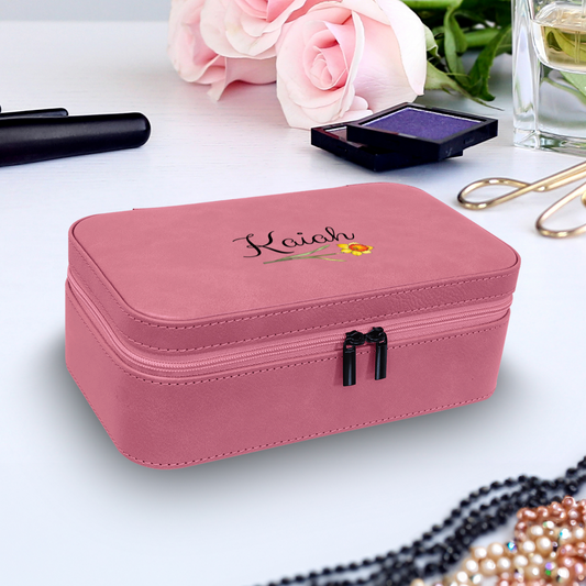 Personalized Birth Flower Jewelry Box – Custom Travel Organizer