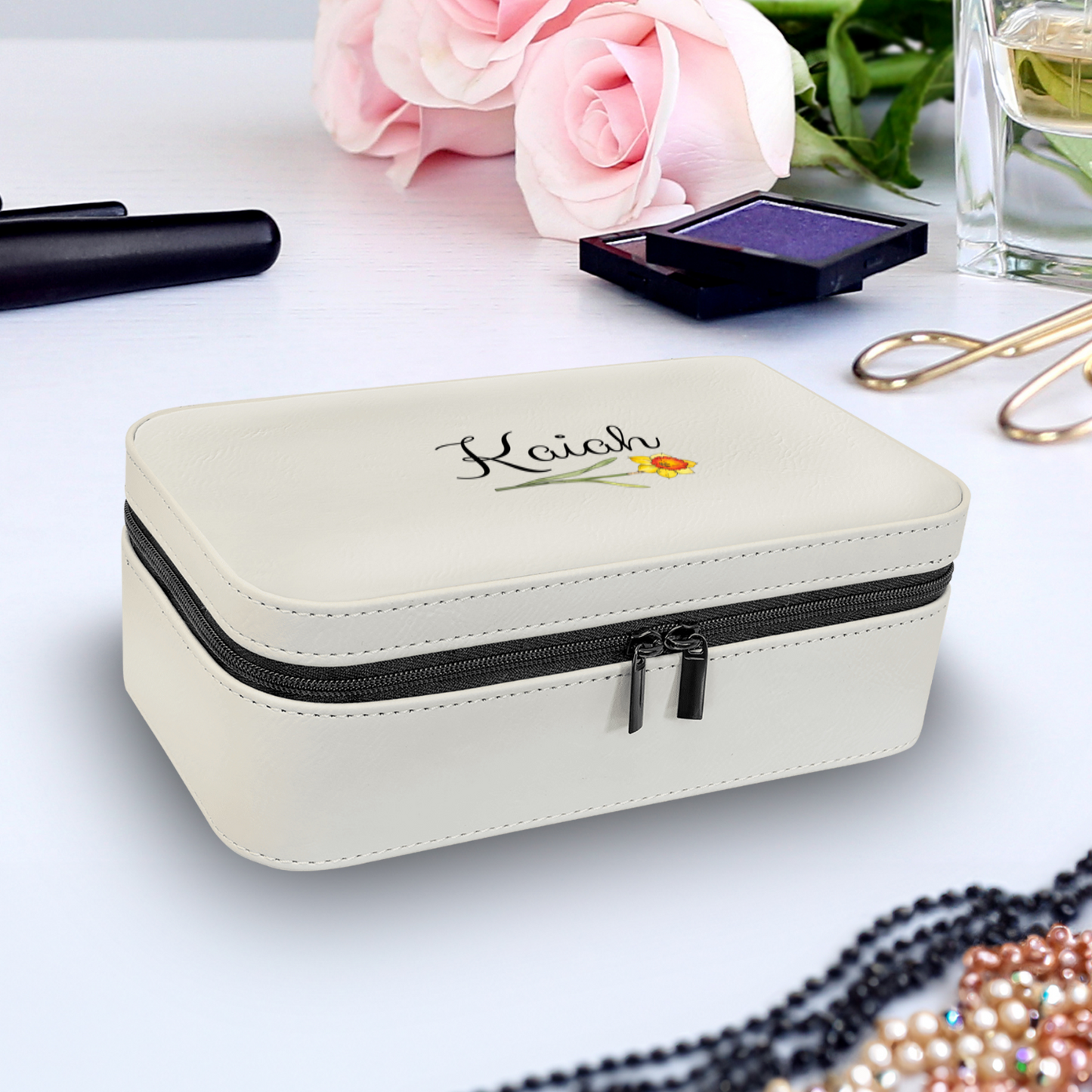 Personalized Birth Flower Jewelry Box – Custom Travel Organizer