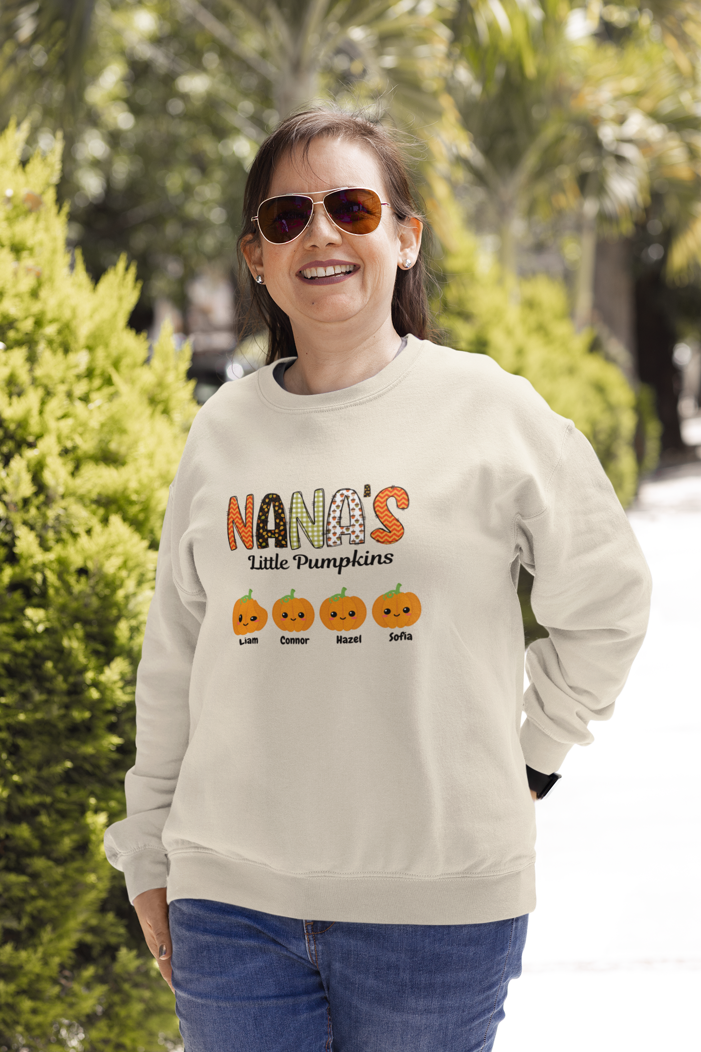 Get trendy with Nana's Little Pumpkins Fall Sweatshirt: Customizable Grandchildren's Names -  available at Good Gift Company. Grab yours for $28.99 today!