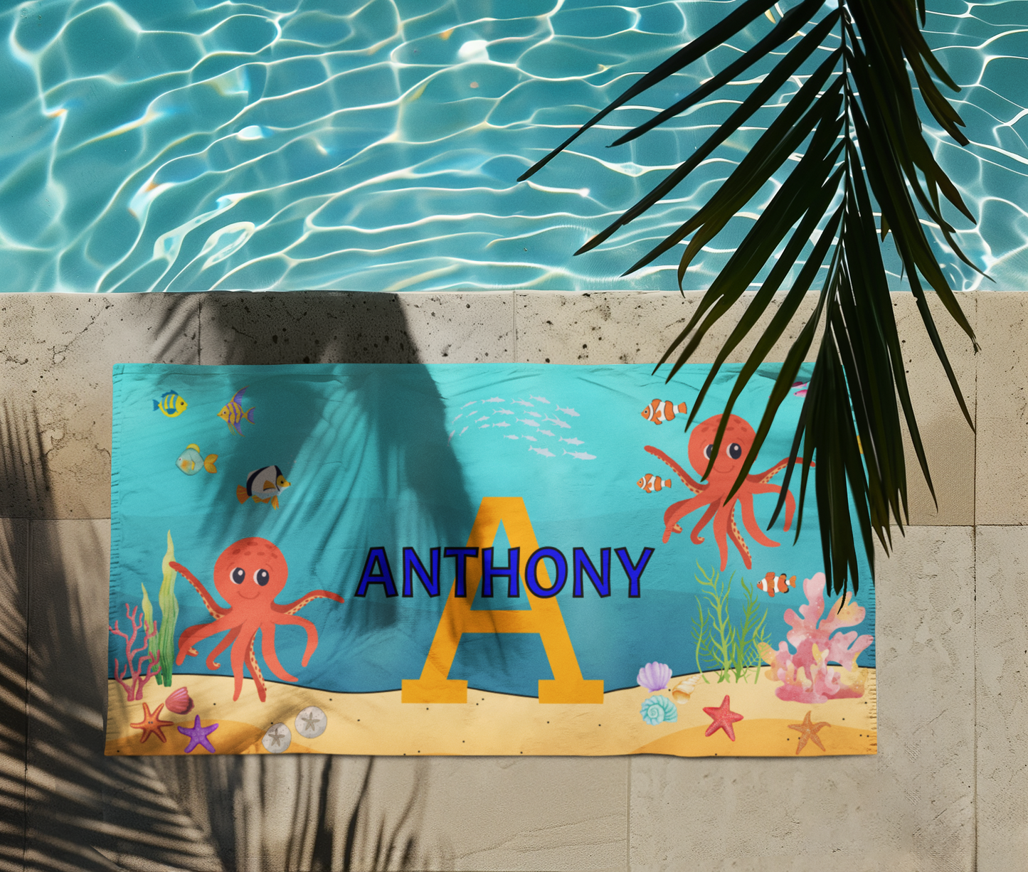 Personalized Under the Sea Beach Towel – Custom Name & Initial 2.0