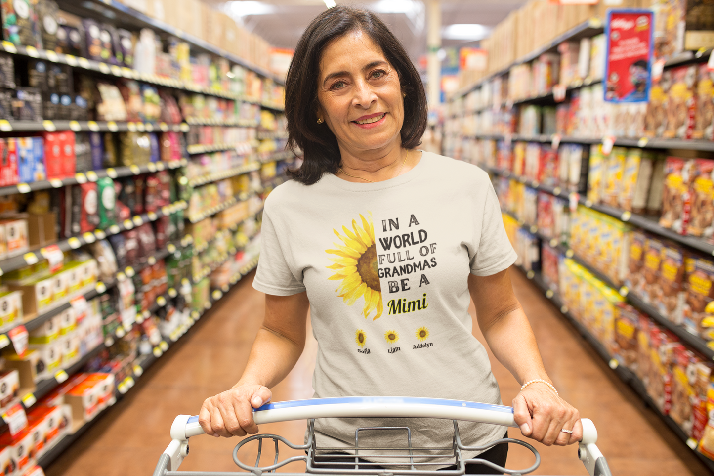 Get trendy with Customized Grandmother T-Shirt - "In a World Full of Grandmas, Be a [Your Nickname]" Yellow Sunflower version -  available at Good Gift Company. Grab yours for $28.60 today!