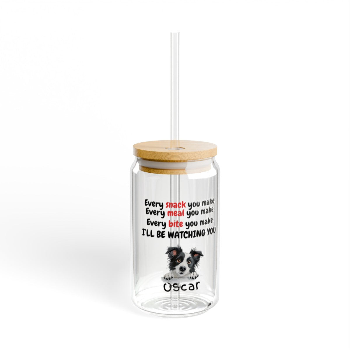 Get trendy with Personalized 16 oz Glass Sipper Cup with Dog Breed Cartoon - Custom Message from Your Dog(s) -  available at Good Gift Company. Grab yours for $28.02 today!