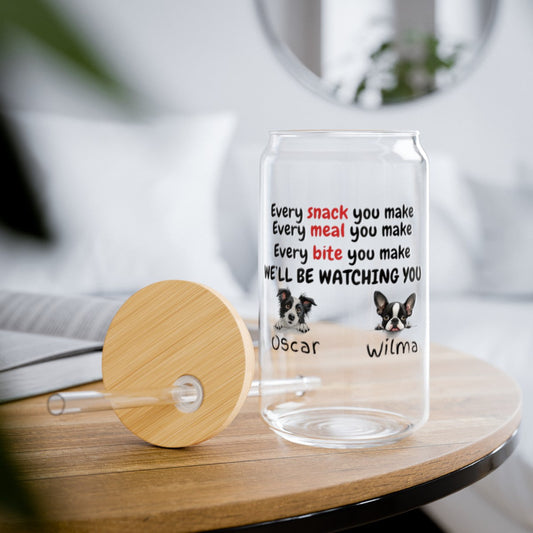 Get trendy with Personalized 16 oz Glass Sipper Cup with Dog Breed Cartoon - Custom Message from Your Dog(s) -  available at Good Gift Company. Grab yours for $28.02 today!