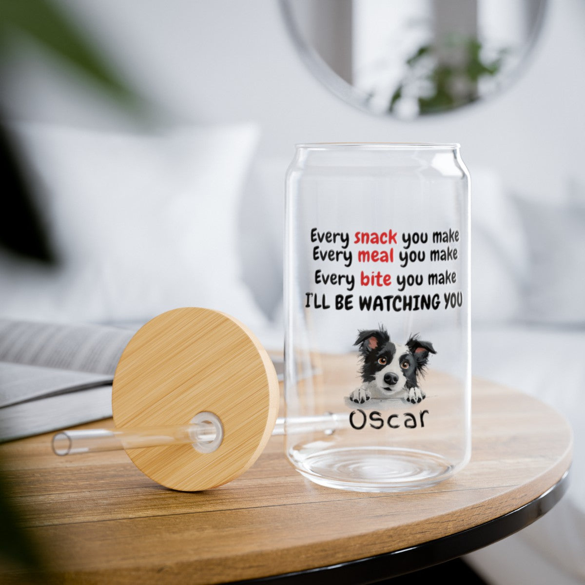 Get trendy with Personalized 16 oz Glass Sipper Cup with Dog Breed Cartoon - Custom Message from Your Dog(s) -  available at Good Gift Company. Grab yours for $28.02 today!