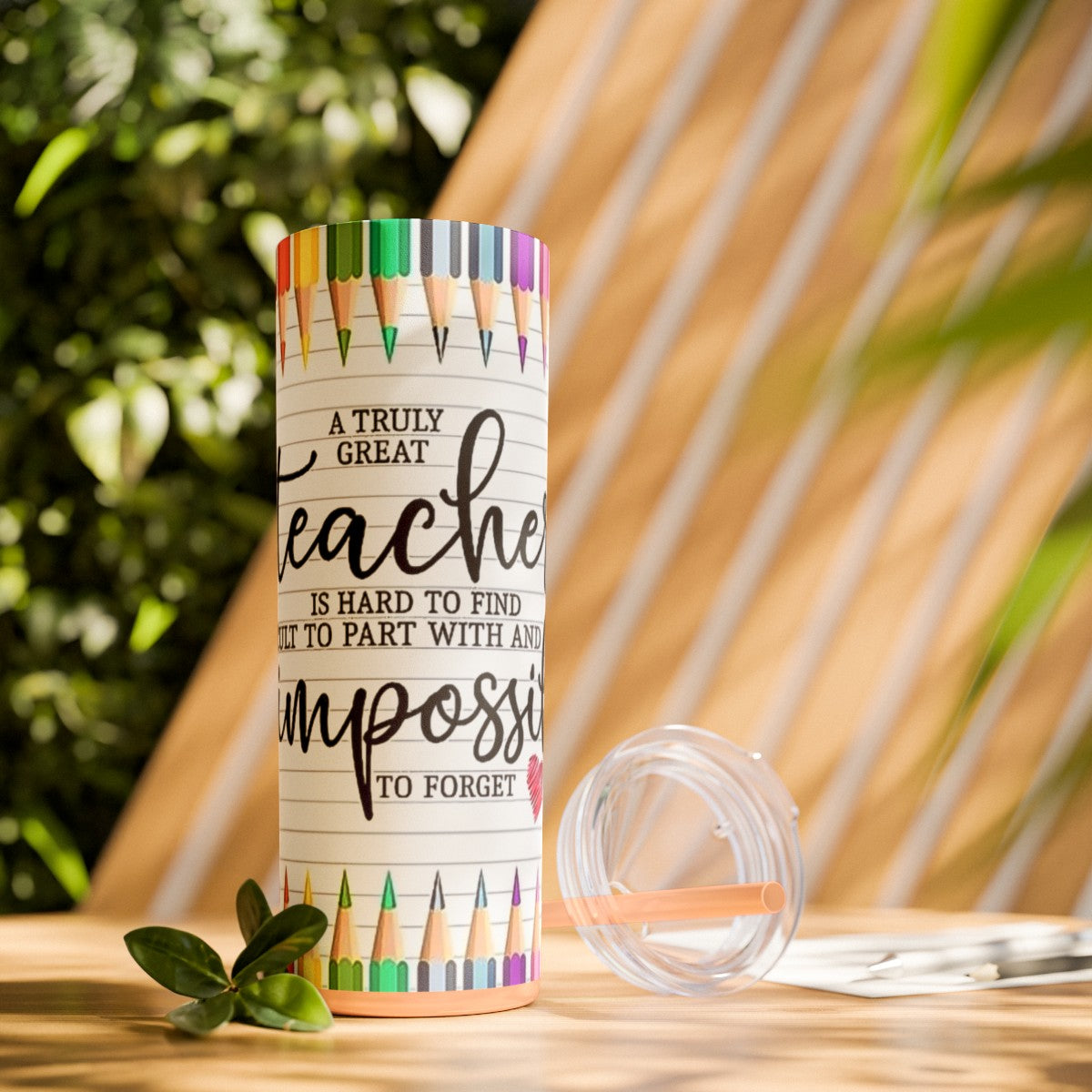 Get trendy with A Truly Great Teacher Skinny Tumbler with Straw, 20oz -  available at Good Gift Company. Grab yours for $24.99 today!