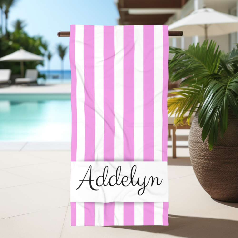 Get trendy with Personalized Name Striped Beach Towel -  available at Good Gift Company. Grab yours for $22.99 today!