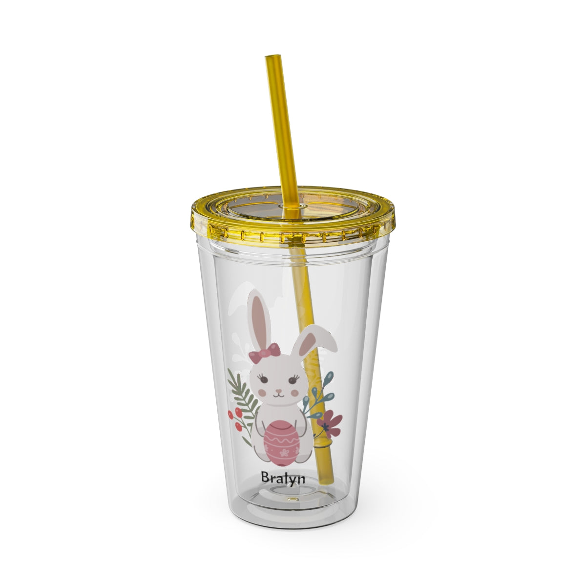 Personalized "Pineapple color" Easter Tumbler with custom name and bunny design, perfect for kids- color option