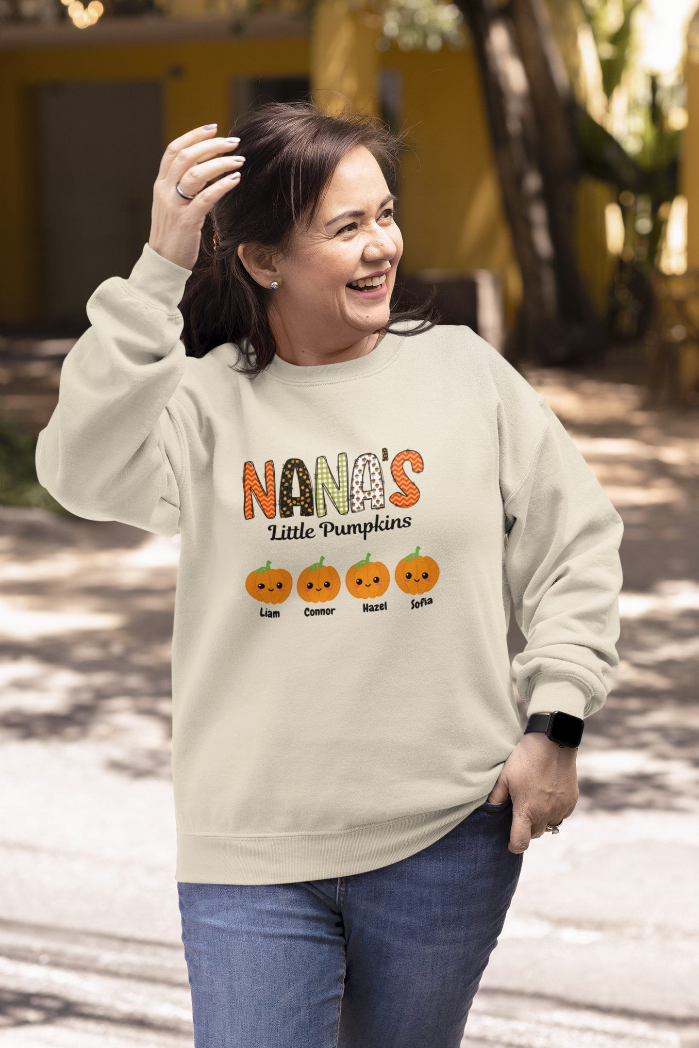 Get trendy with Nana's Little Pumpkins Fall Sweatshirt: Customizable Grandchildren's Names -  available at Good Gift Company. Grab yours for $28.99 today!