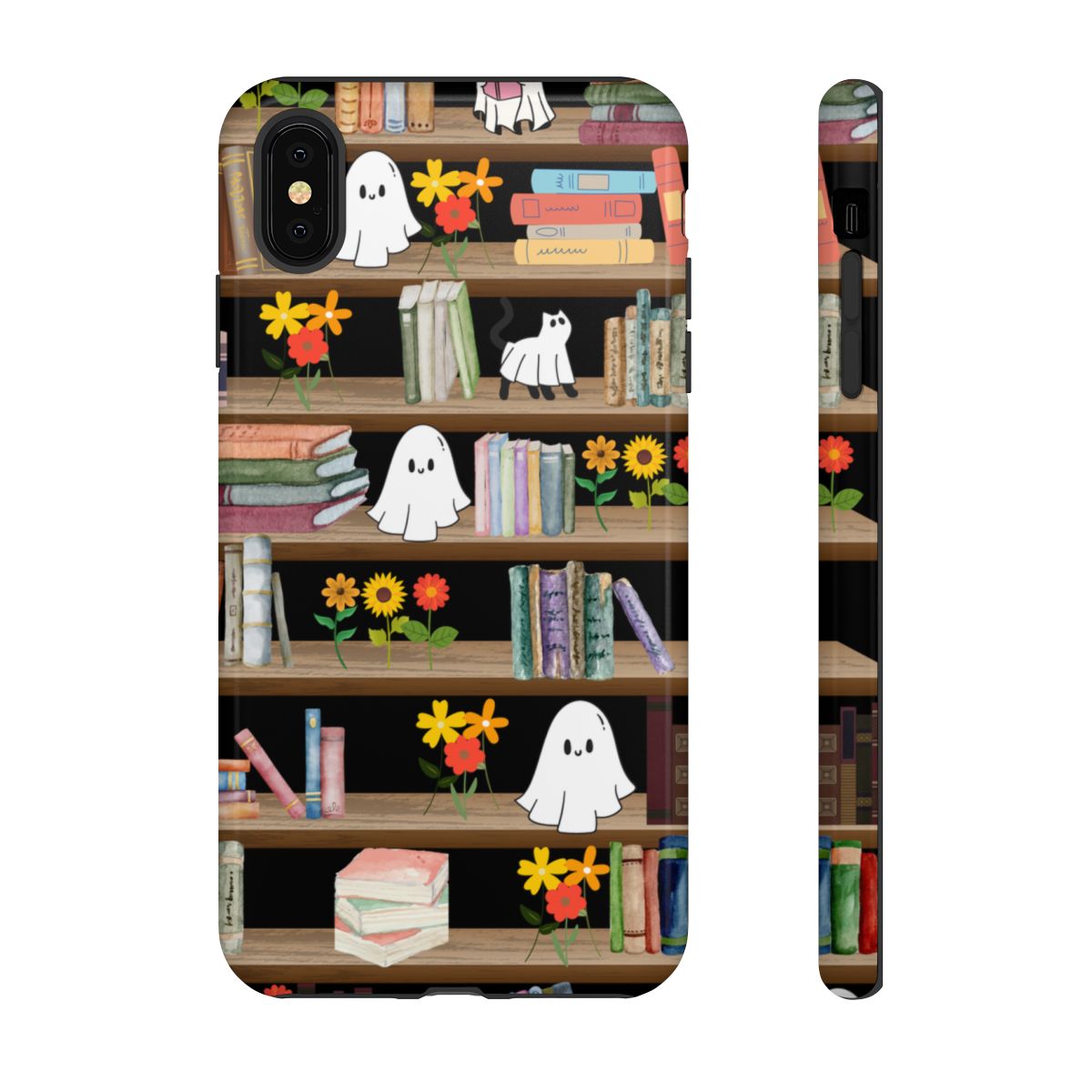 Get trendy with Haunted Bookshelf Halloween Phone Case – Cute Ghosts Design -  available at Good Gift Company. Grab yours for $30 today!