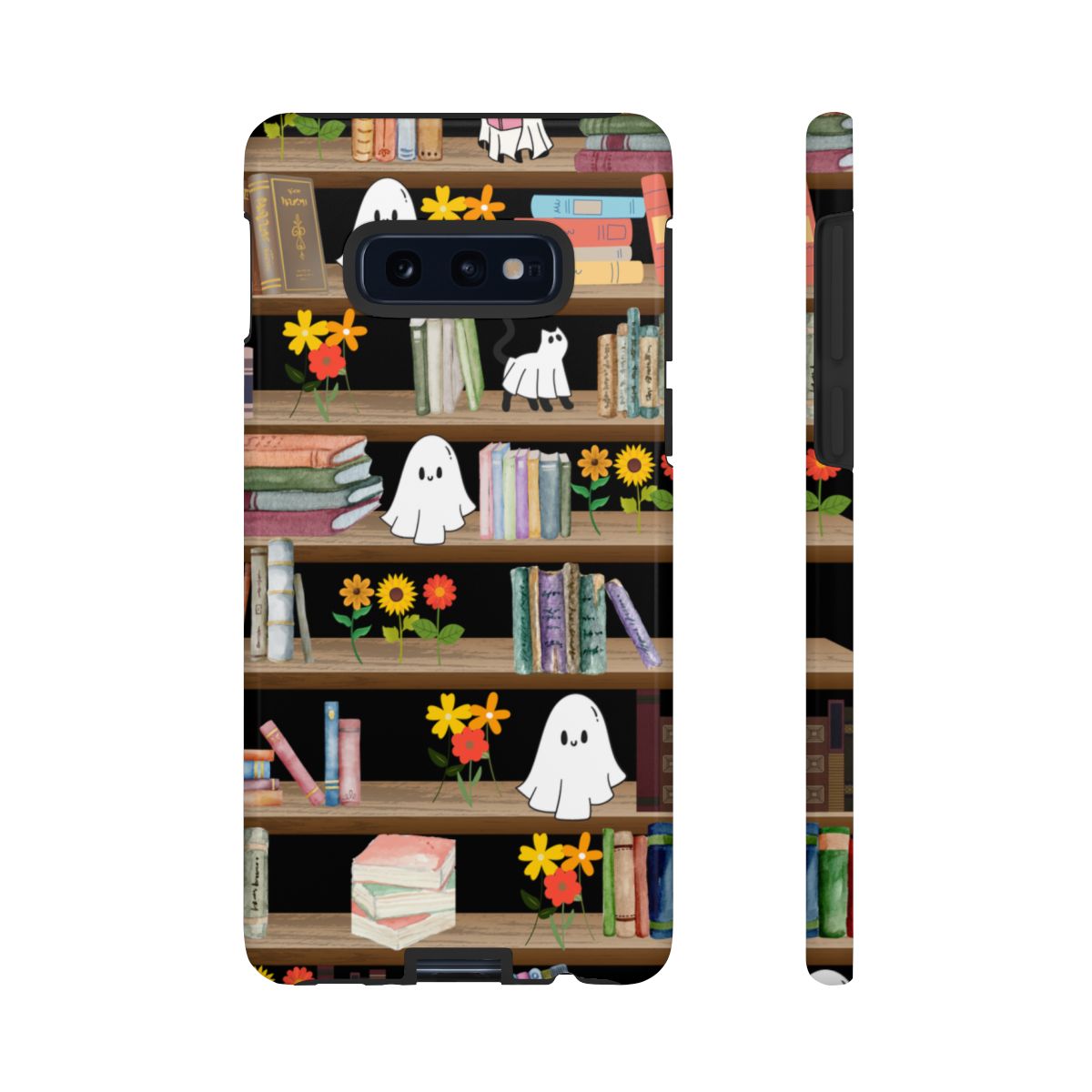 Get trendy with Haunted Bookshelf Halloween Phone Case – Cute Ghosts Design -  available at Good Gift Company. Grab yours for $30 today!