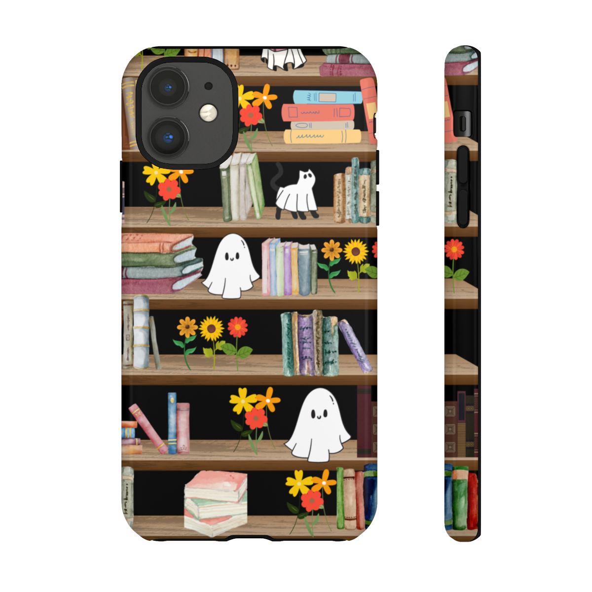 Get trendy with Haunted Bookshelf Halloween Phone Case – Cute Ghosts Design -  available at Good Gift Company. Grab yours for $30 today!