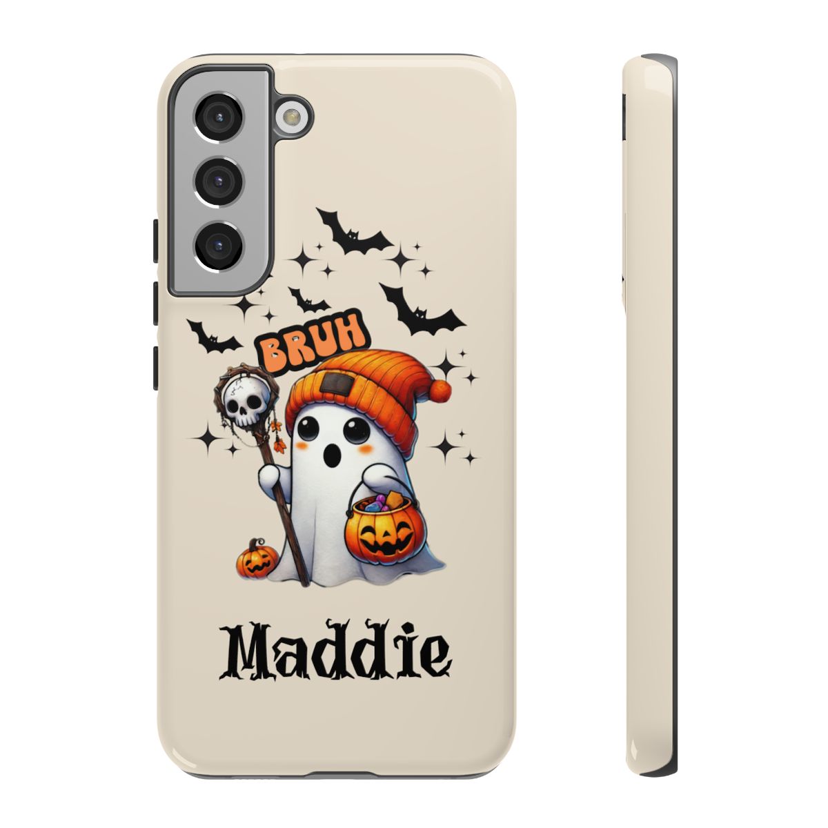 Get trendy with Halloween Ghost "Bruh" Custom Phone Case – Personalize Your Device -  available at Good Gift Company. Grab yours for $30 today!