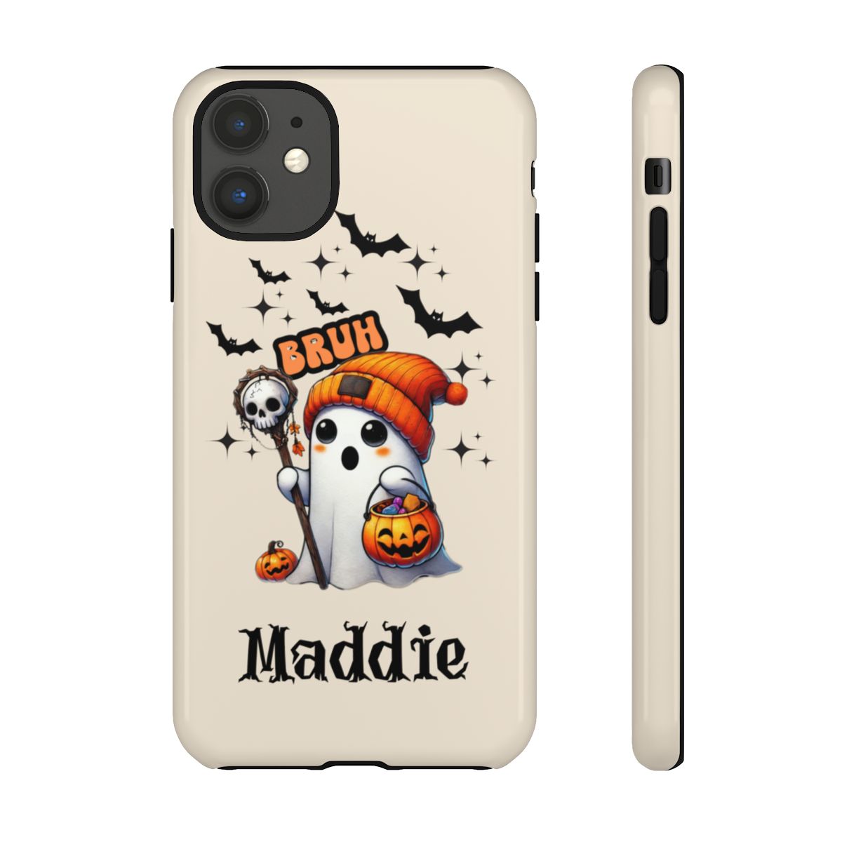 Get trendy with Halloween Ghost "Bruh" Custom Phone Case – Personalize Your Device -  available at Good Gift Company. Grab yours for $30 today!