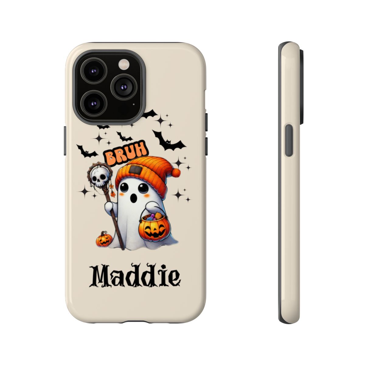 Get trendy with Halloween Ghost "Bruh" Custom Phone Case – Personalize Your Device -  available at Good Gift Company. Grab yours for $30 today!