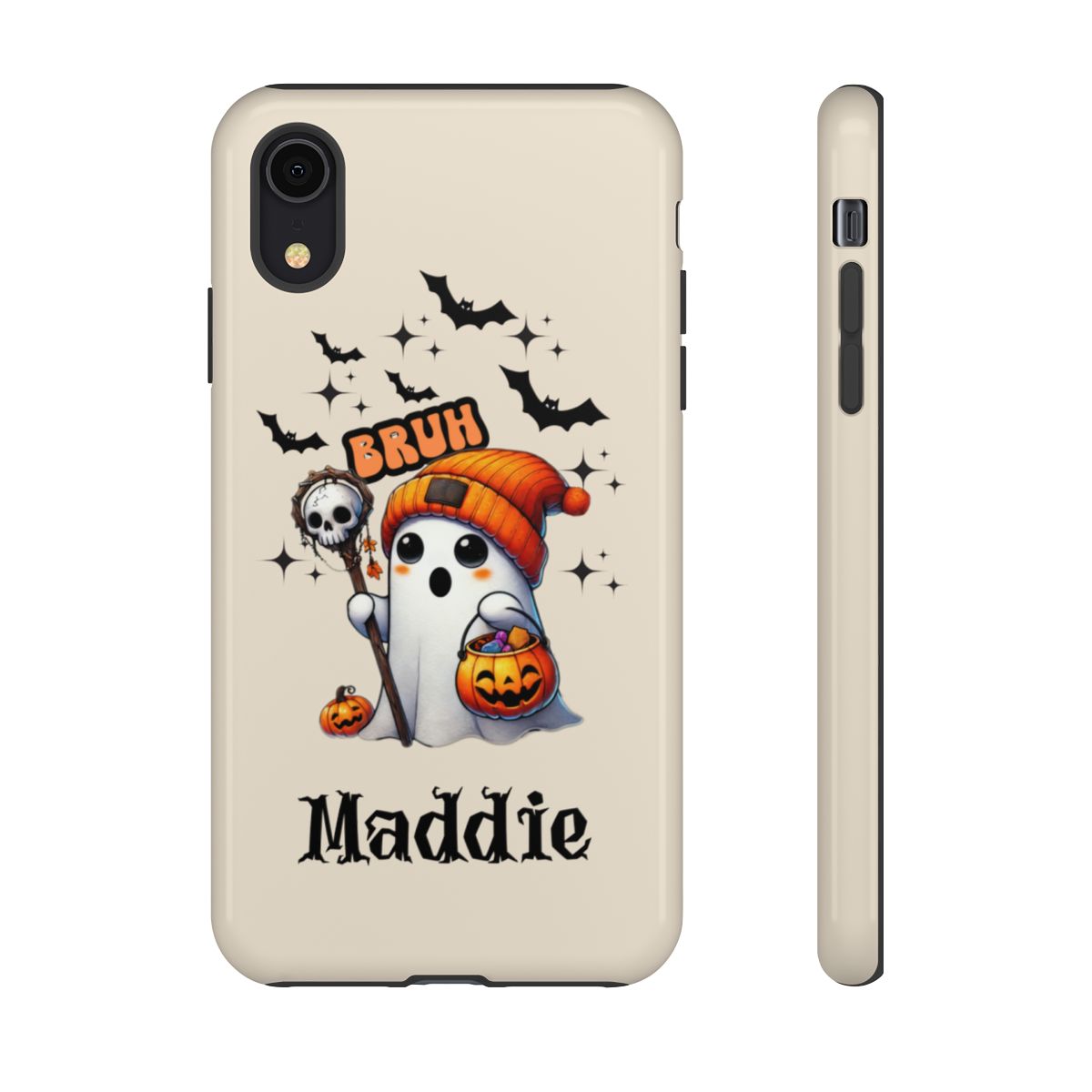 Get trendy with Halloween Ghost "Bruh" Custom Phone Case – Personalize Your Device -  available at Good Gift Company. Grab yours for $30 today!