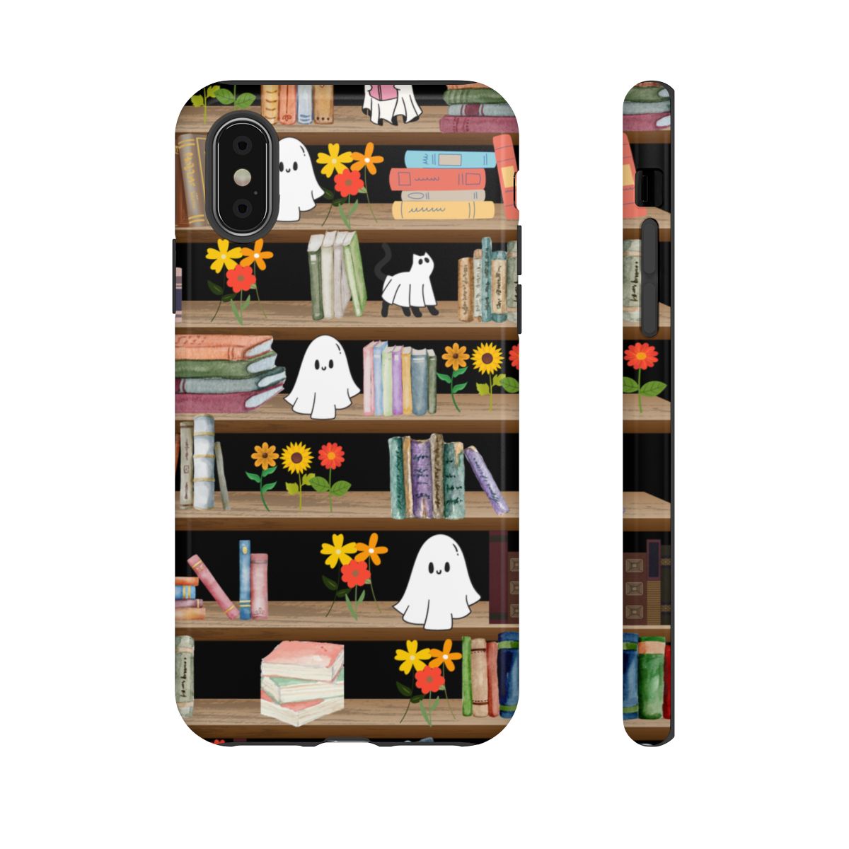 Get trendy with Haunted Bookshelf Halloween Phone Case – Cute Ghosts Design -  available at Good Gift Company. Grab yours for $30 today!