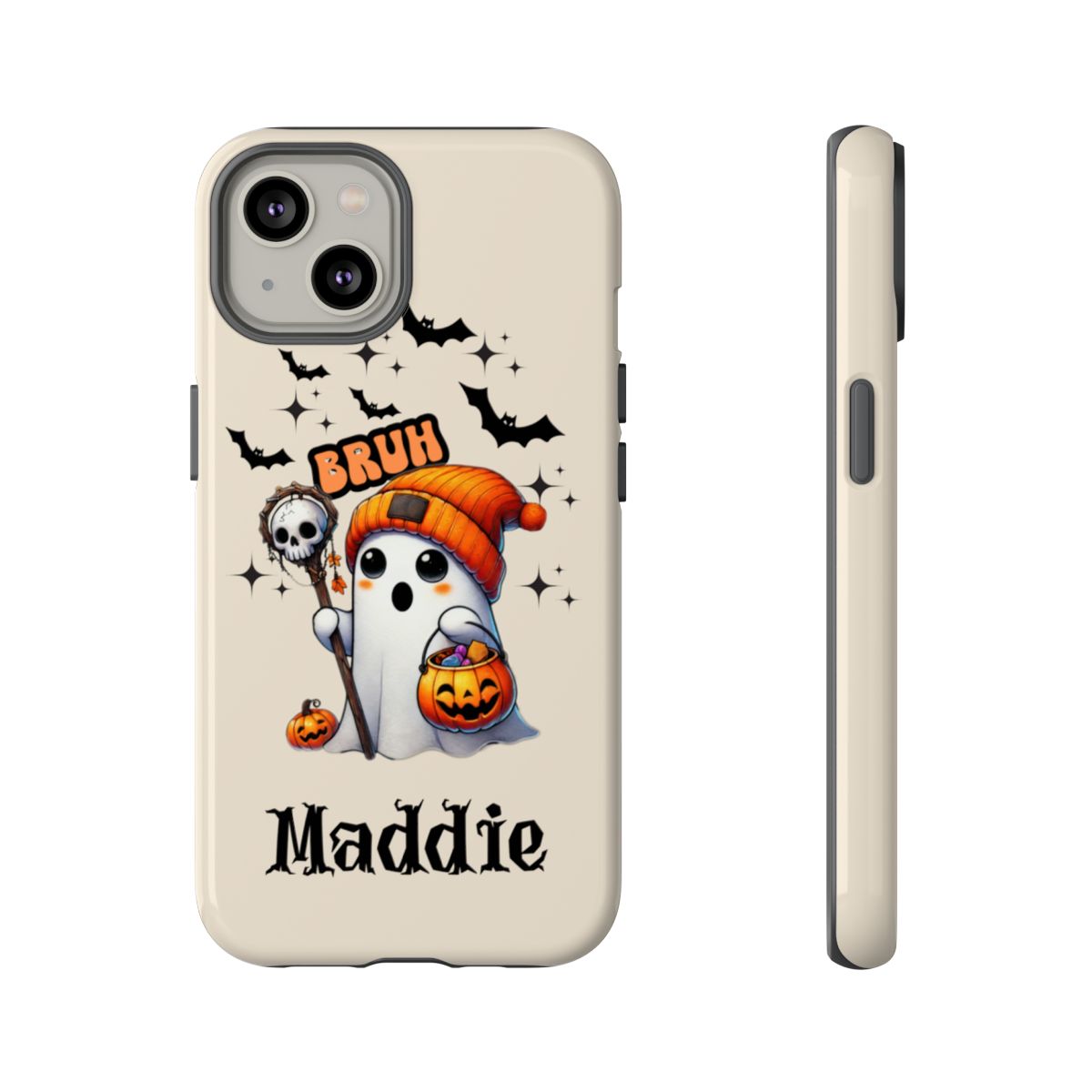 Get trendy with Halloween Ghost "Bruh" Custom Phone Case – Personalize Your Device -  available at Good Gift Company. Grab yours for $30 today!