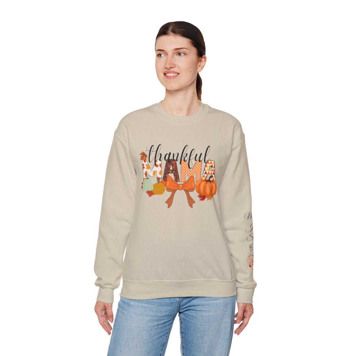 Fall| Thankful Mama Sweatshirt:  Personalized Heart on Sleeve Version