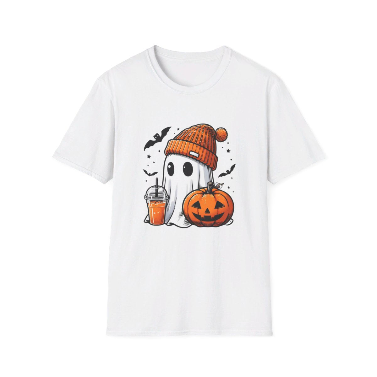 Get trendy with Cute Orange Beanie Ghost Drinking Festive Coffee Shop drink T-Shirt – Spooky and Adorable Specialty Drink Lover Tee -  available at Good Gift Company. Grab yours for $19.99 today!