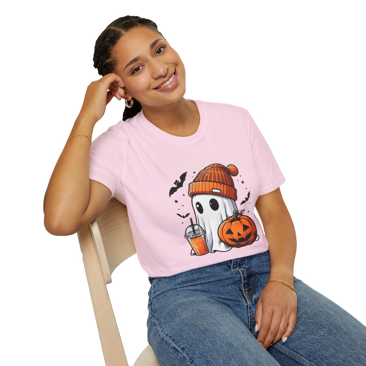 Get trendy with Cute Orange Beanie Ghost Drinking Festive Coffee Shop drink T-Shirt – Spooky and Adorable Specialty Drink Lover Tee -  available at Good Gift Company. Grab yours for $19.99 today!