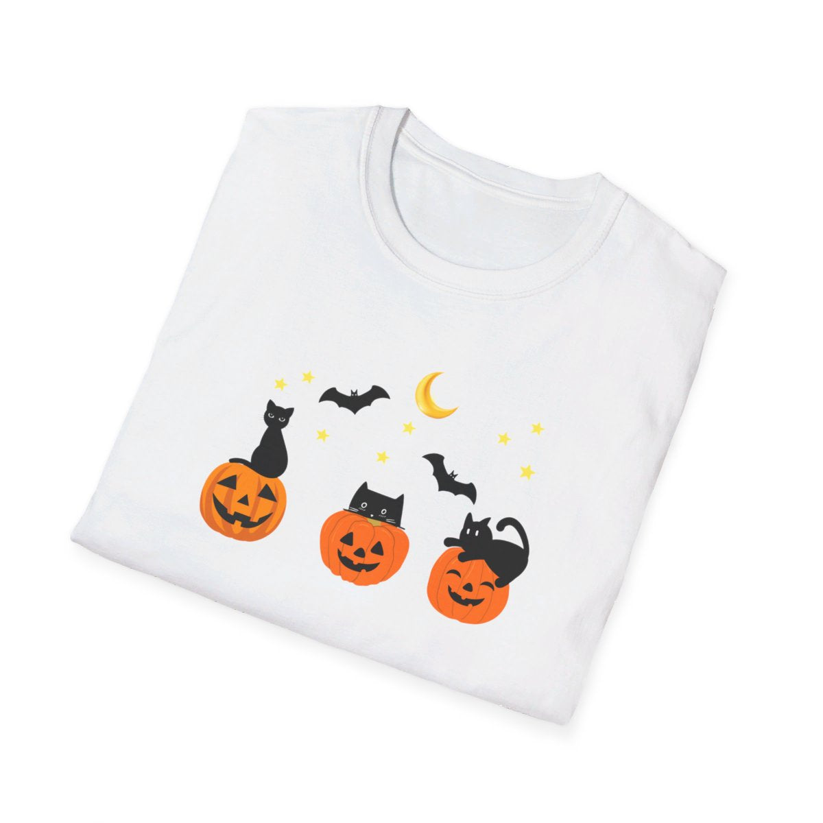 Get trendy with Cute Halloween T-Shirt with 3 Jack-O-Lanterns and Black Cats - Perfect for Spooky Season! -  available at Good Gift Company. Grab yours for $19.99 today!